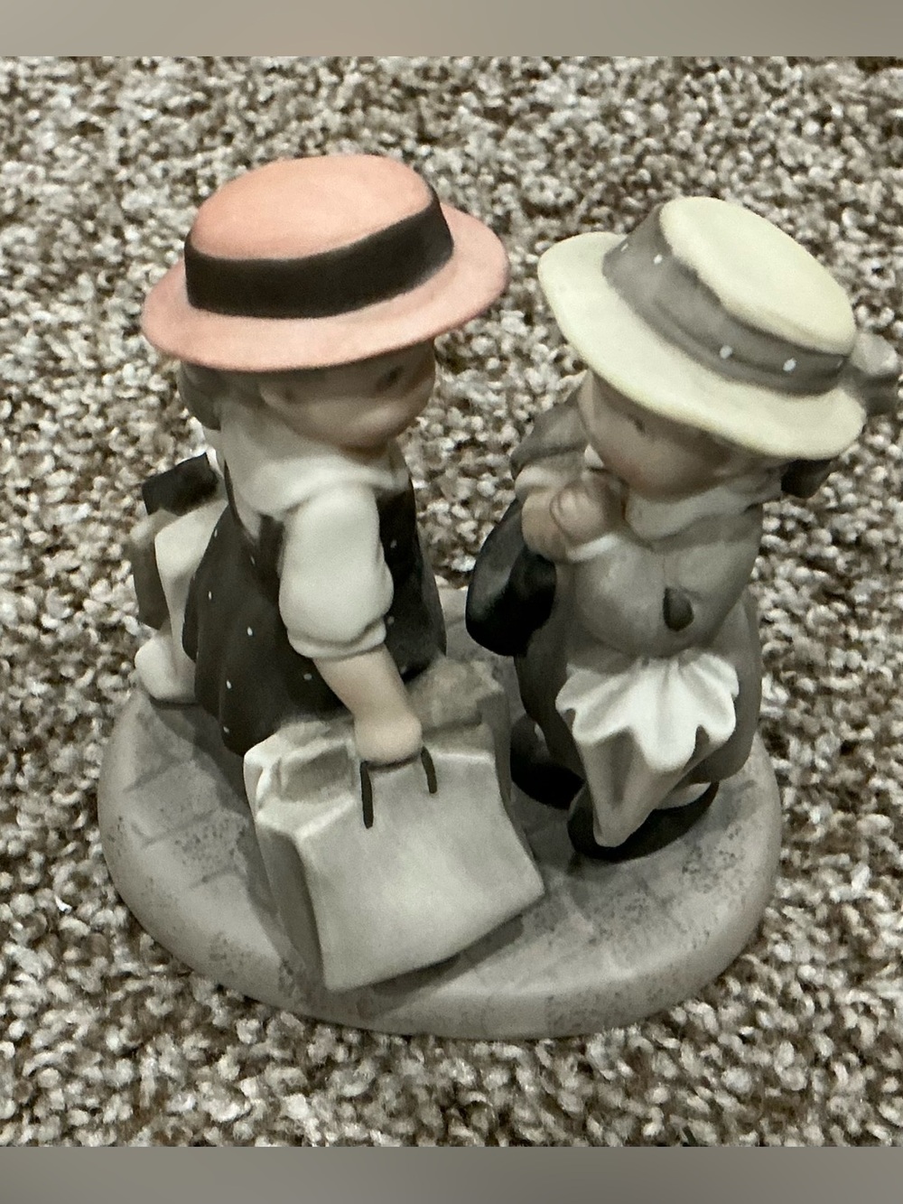 Kim Anderson Figurine Pair with Pink and Cream Hats